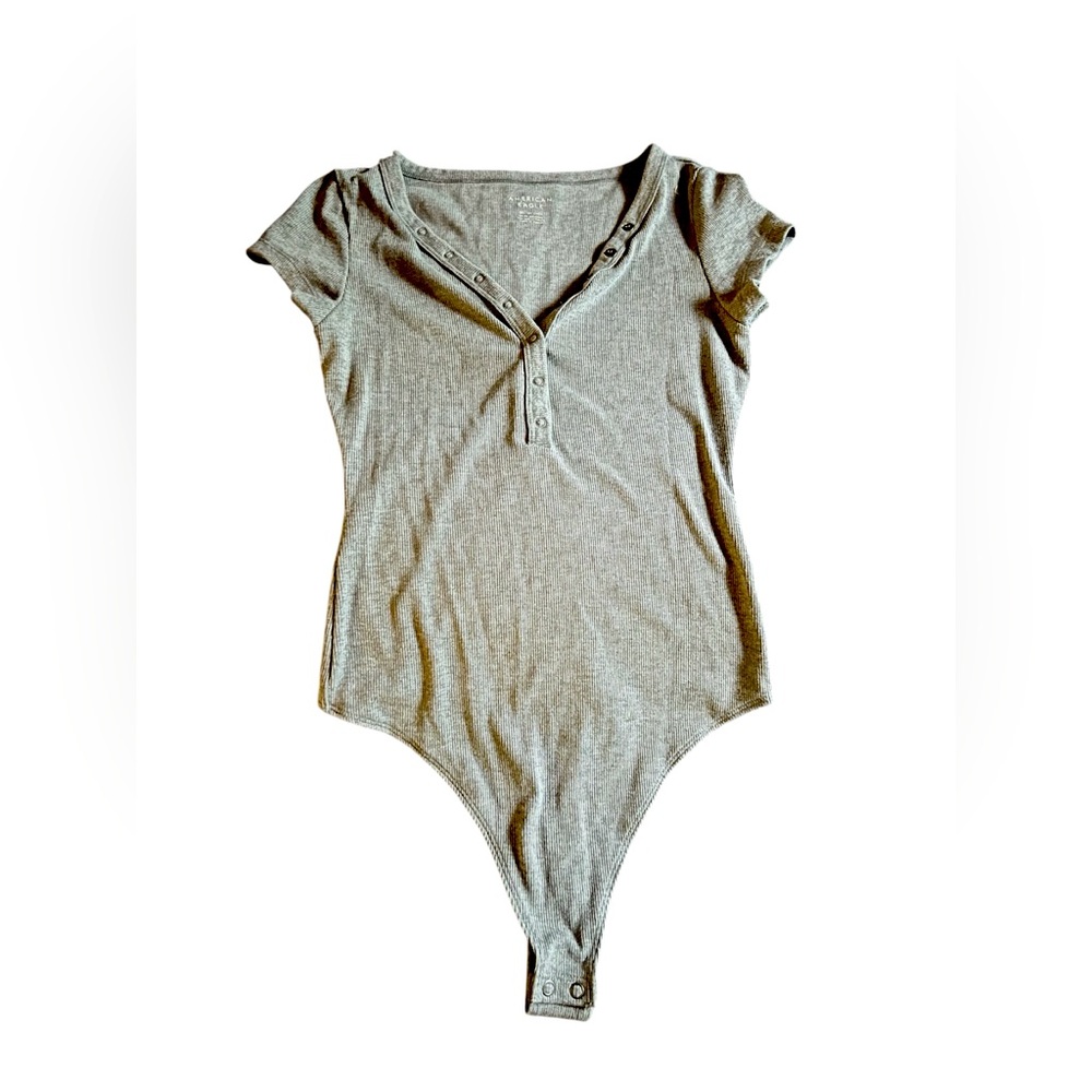 American Eagle Gray Ribbed Bodysuit XS